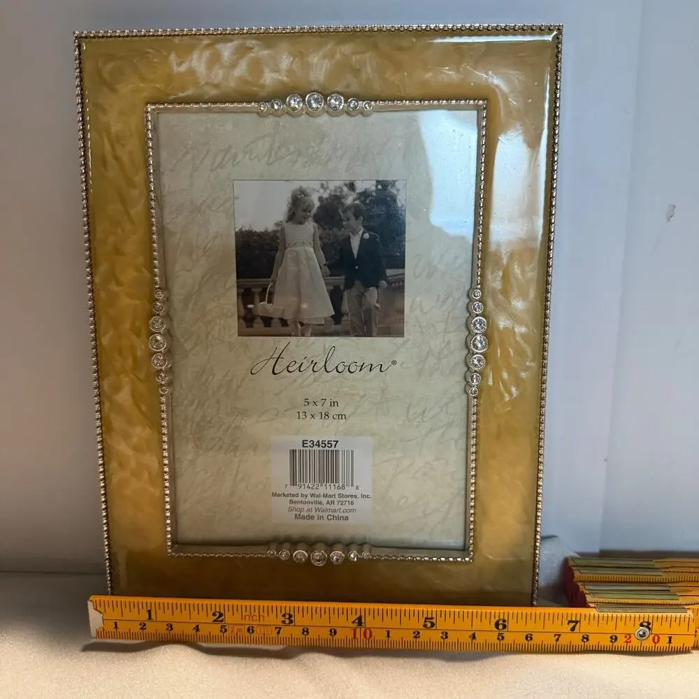 Heirloom Gold Pearlescent 5x7 Picture Frame Rhinestone Beaded Wedding Frame